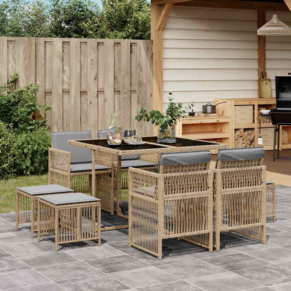vidaXL 9 Piece Garden Dining Set with Cushions Mix Beige Poly Rattan