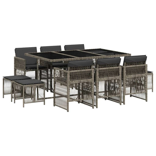vidaXL 11 Piece Garden Dining Set with Cushions Grey Poly Rattan