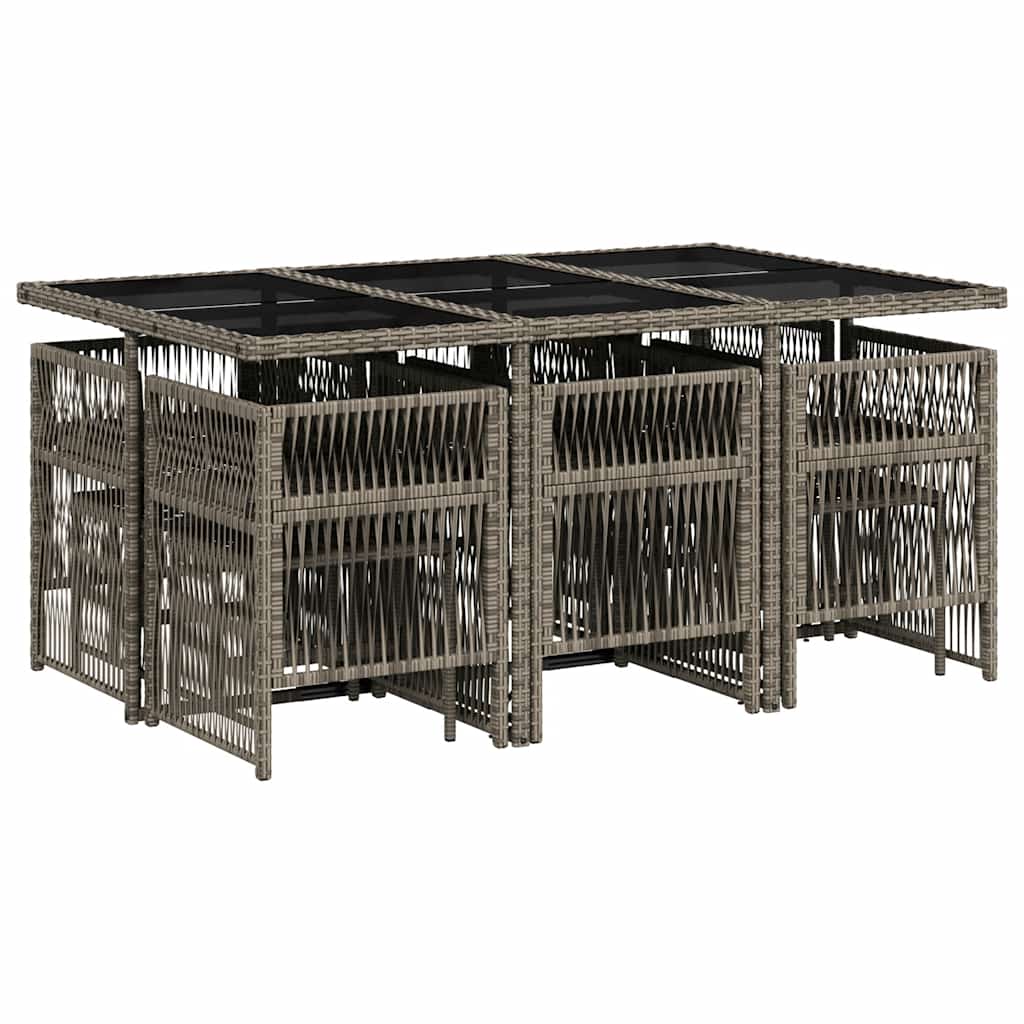 vidaXL 11 Piece Garden Dining Set with Cushions Grey Poly Rattan