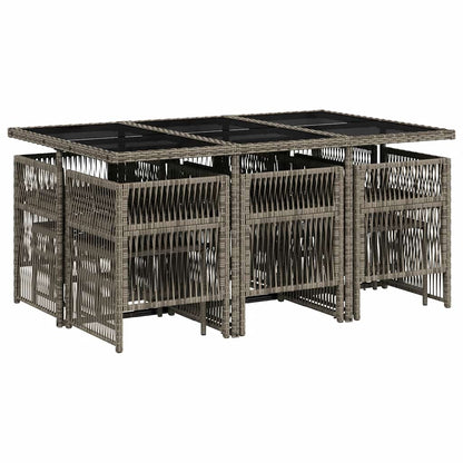 vidaXL 11 Piece Garden Dining Set with Cushions Grey Poly Rattan