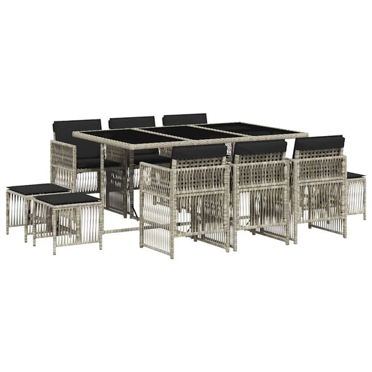 vidaXL 11 Piece Garden Dining Set with Cushions Light Grey Poly Rattan
