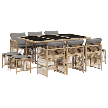 vidaXL 11 Piece Garden Dining Set with Cushions Mix Beige Poly Rattan