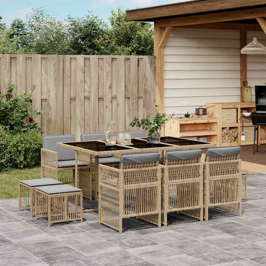 vidaXL 11 Piece Garden Dining Set with Cushions Mix Beige Poly Rattan