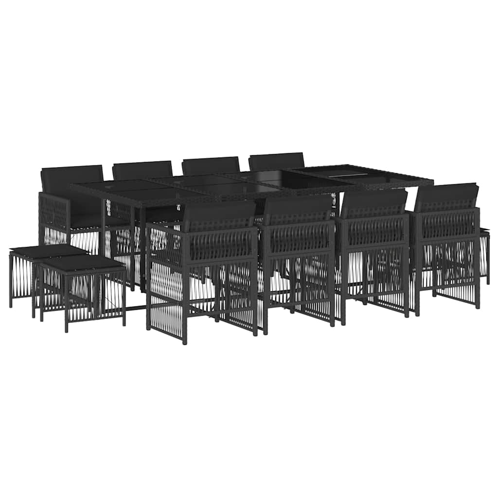 vidaXL 13 Piece Garden Dining Set with Cushions Black Poly Rattan