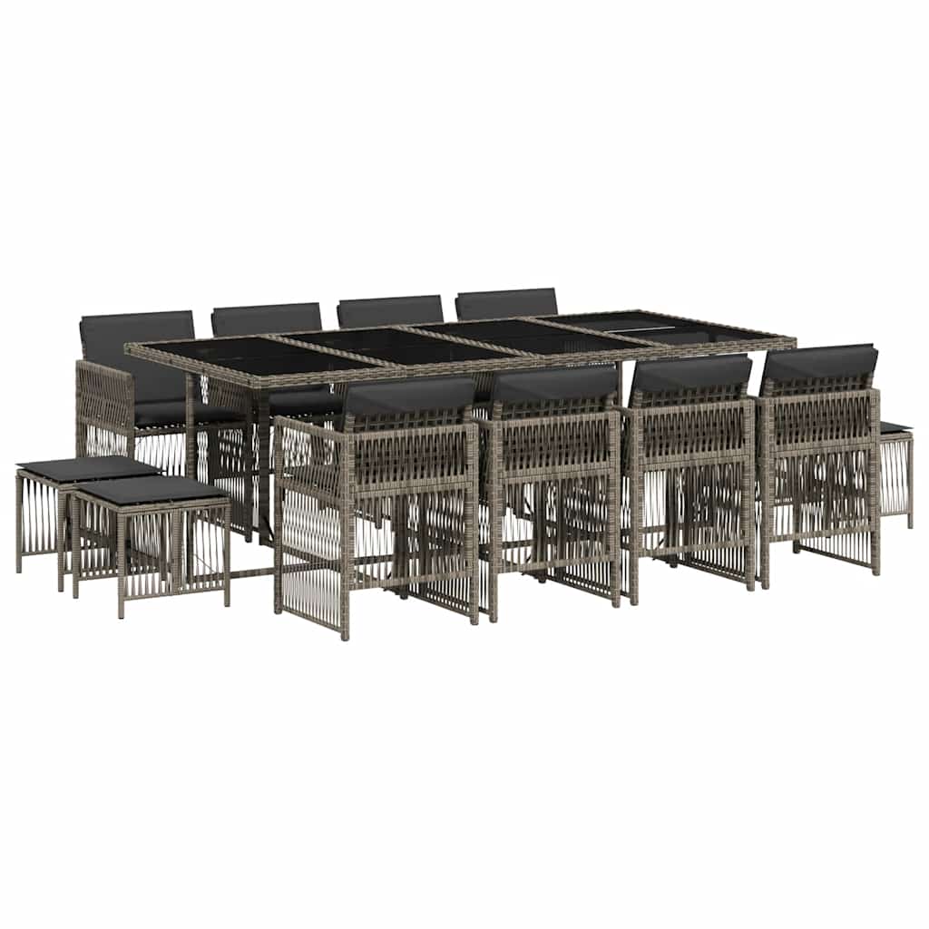 vidaXL 13 Piece Garden Dining Set with Cushions Grey Poly Rattan