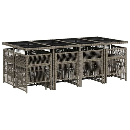 vidaXL 13 Piece Garden Dining Set with Cushions Grey Poly Rattan
