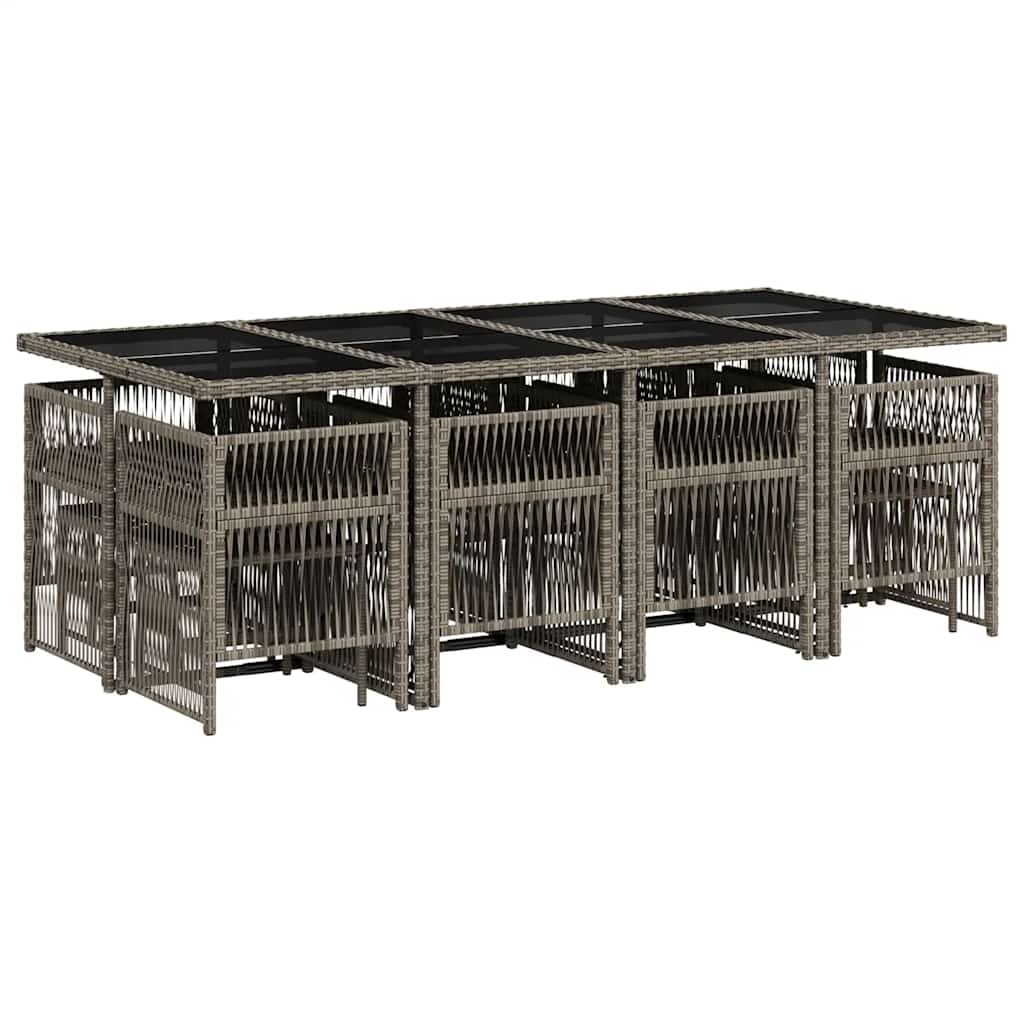 vidaXL 13 Piece Garden Dining Set with Cushions Grey Poly Rattan