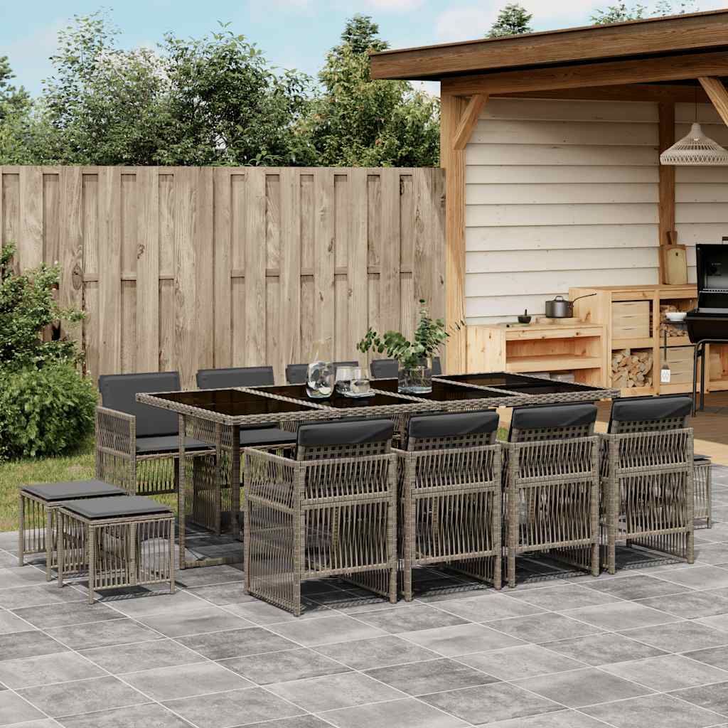 vidaXL 13 Piece Garden Dining Set with Cushions Grey Poly Rattan