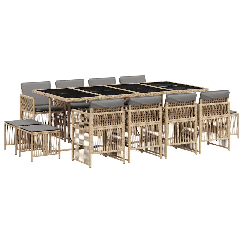 vidaXL 13 Piece Garden Dining Set with Cushions Mix Beige Poly Rattan