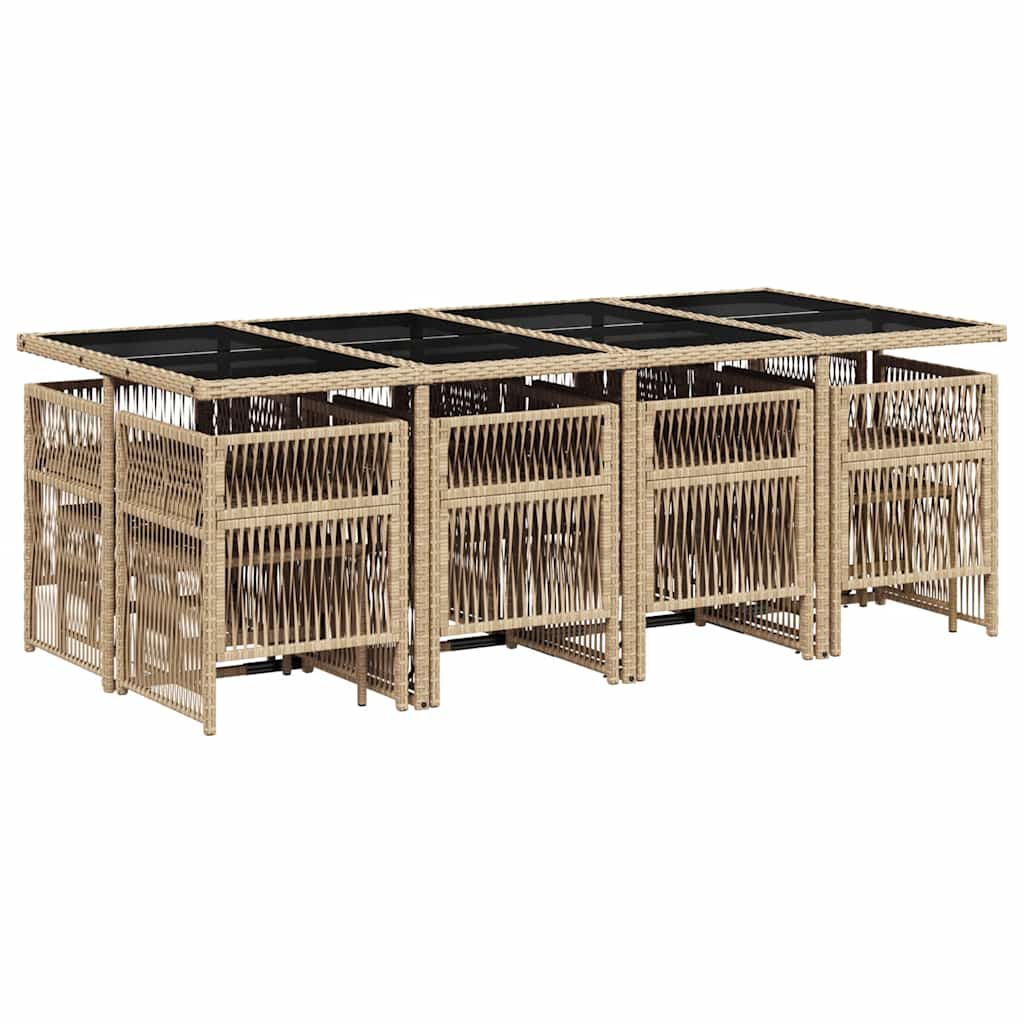 vidaXL 13 Piece Garden Dining Set with Cushions Mix Beige Poly Rattan