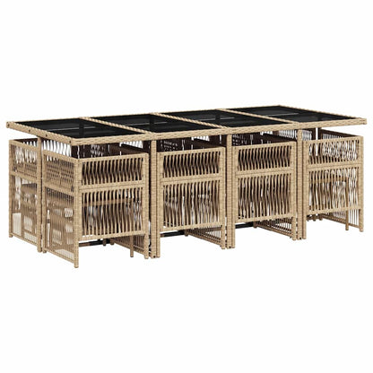 vidaXL 13 Piece Garden Dining Set with Cushions Mix Beige Poly Rattan