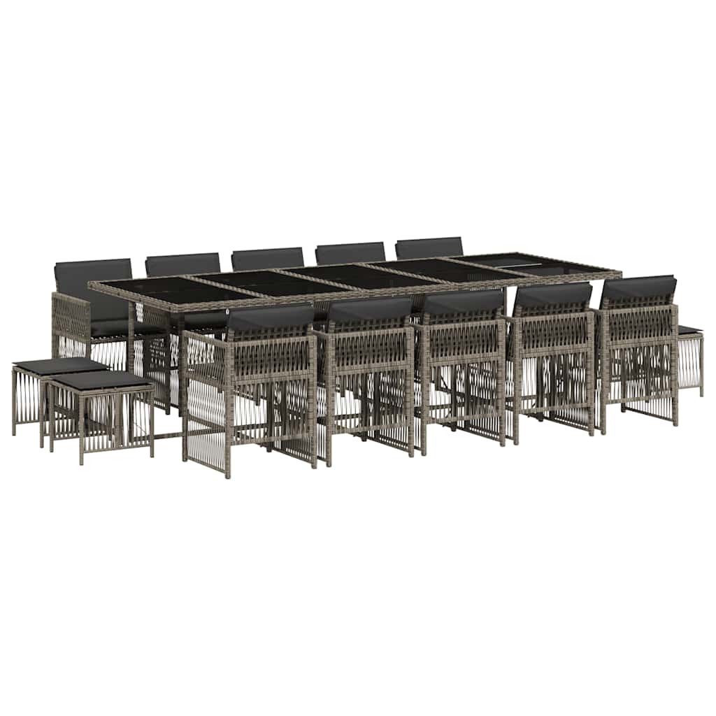 vidaXL 15 Piece Garden Dining Set with Cushions Grey Poly Rattan