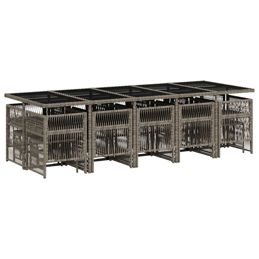 vidaXL 15 Piece Garden Dining Set with Cushions Grey Poly Rattan