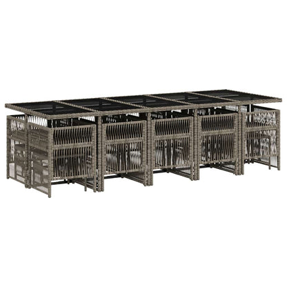 vidaXL 15 Piece Garden Dining Set with Cushions Grey Poly Rattan