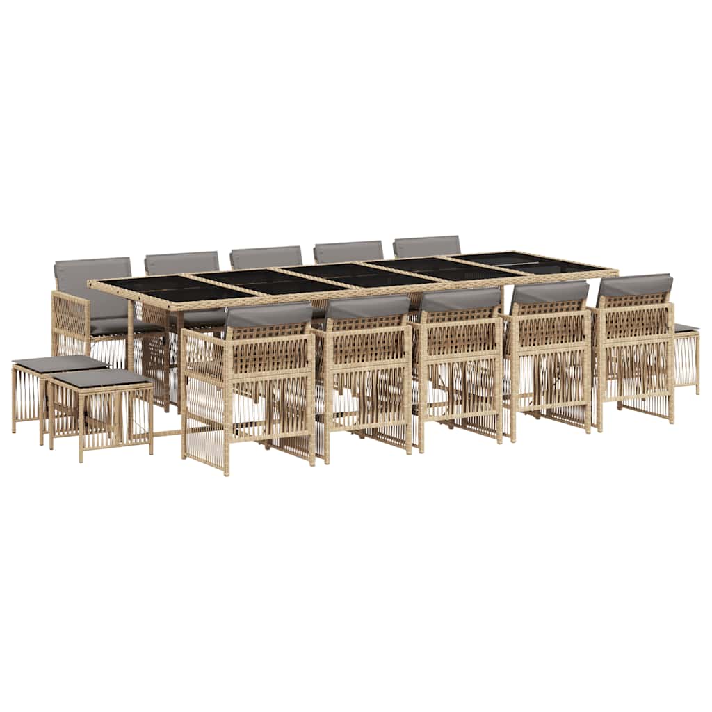 vidaXL 15 Piece Garden Dining Set with Cushions Mix Beige Poly Rattan