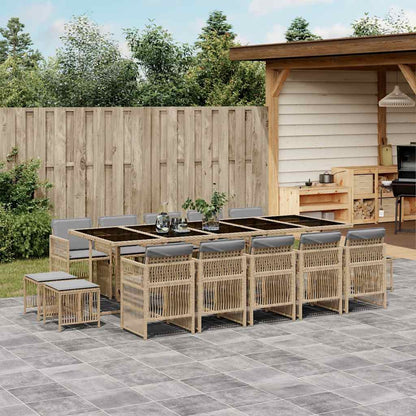 vidaXL 15 Piece Garden Dining Set with Cushions Mix Beige Poly Rattan