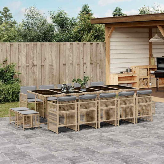 vidaXL 15 Piece Garden Dining Set with Cushions Mix Beige Poly Rattan