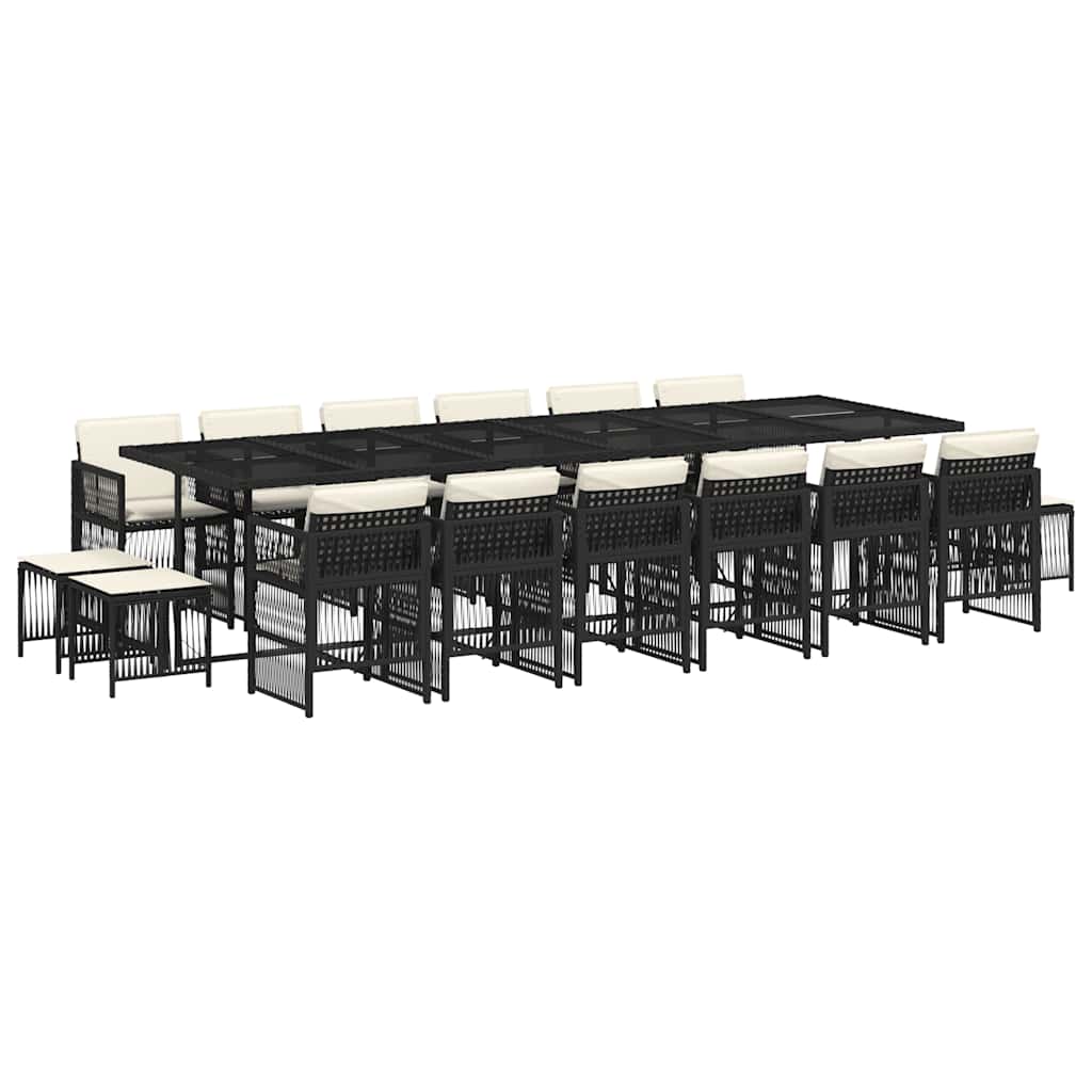 vidaXL 17 Piece Garden Dining Set with Cushions Black Poly Rattan