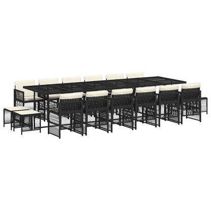 vidaXL 17 Piece Garden Dining Set with Cushions Black Poly Rattan