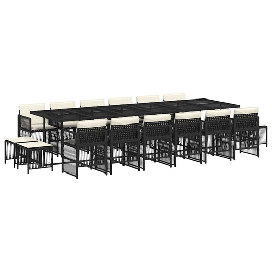 vidaXL 17 Piece Garden Dining Set with Cushions Black Poly Rattan