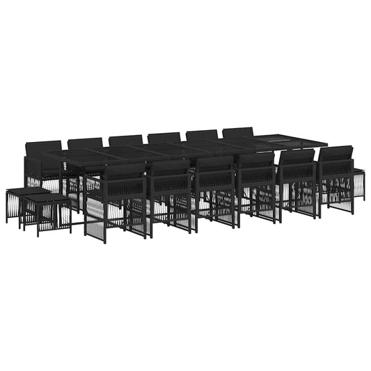 vidaXL 17 Piece Garden Dining Set with Cushions Black Poly Rattan
