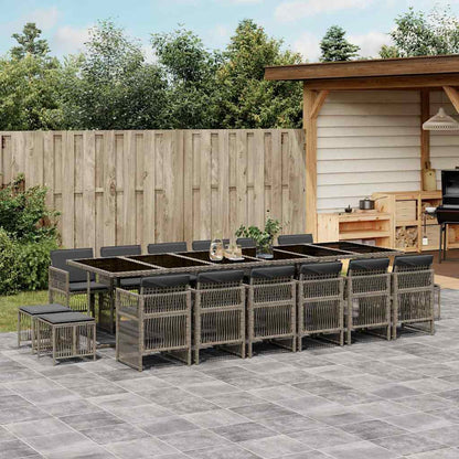 vidaXL 17 Piece Garden Dining Set with Cushions Grey Poly Rattan