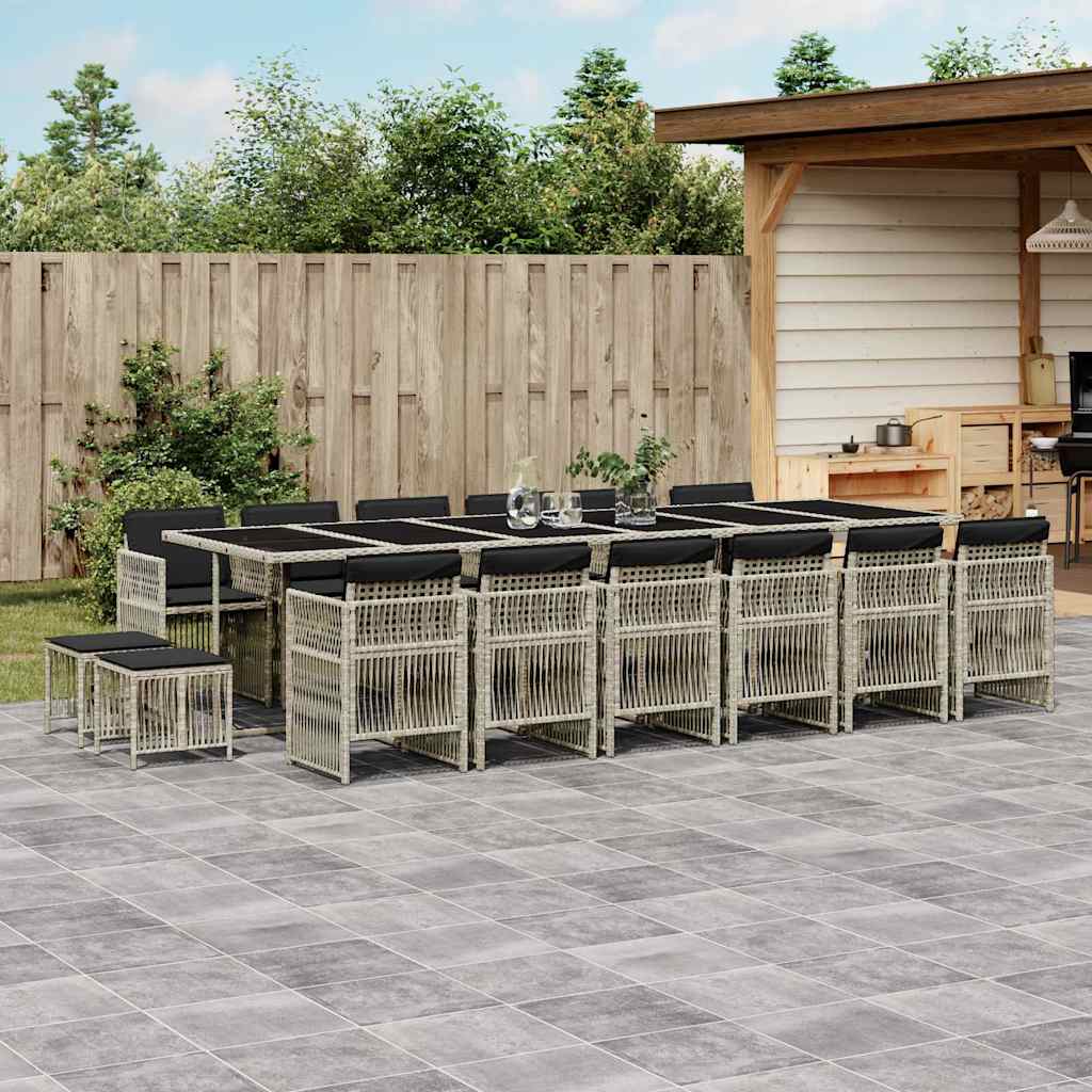 vidaXL 17 Piece Garden Dining Set with Cushions Light Grey Poly Rattan
