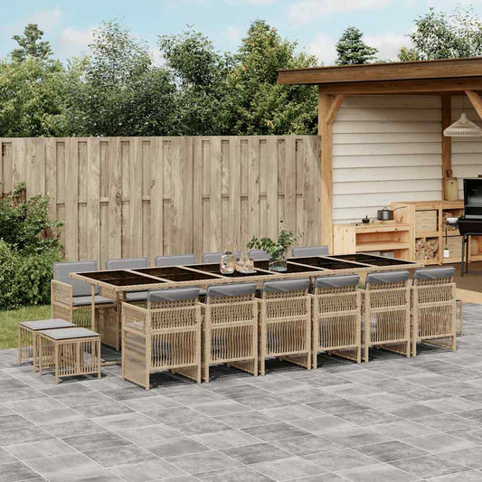 vidaXL 17 Piece Garden Dining Set with Cushions Mix Beige Poly Rattan