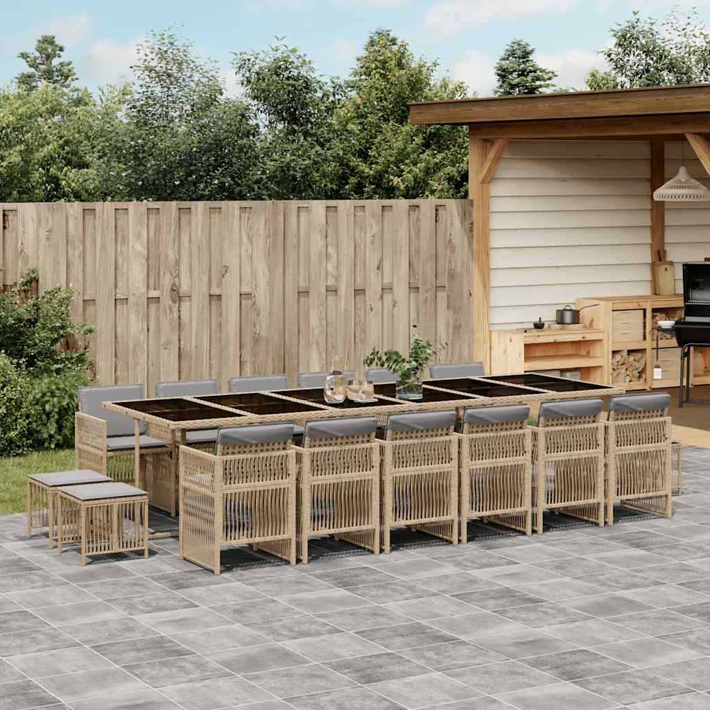 vidaXL 17 Piece Garden Dining Set with Cushions Mix Beige Poly Rattan