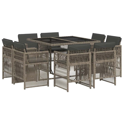 vidaXL 9 Piece Garden Dining Set with Cushions Grey Poly Rattan