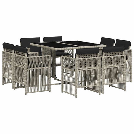 vidaXL 9 Piece Garden Dining Set with Cushions Light Grey Poly Rattan