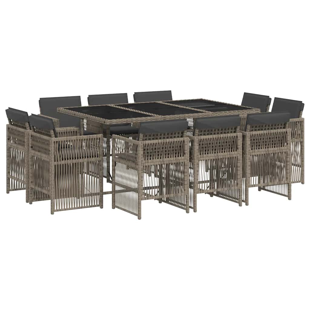 vidaXL 11 Piece Garden Dining Set with Cushions Grey Poly Rattan