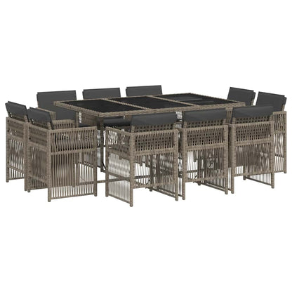 vidaXL 11 Piece Garden Dining Set with Cushions Grey Poly Rattan