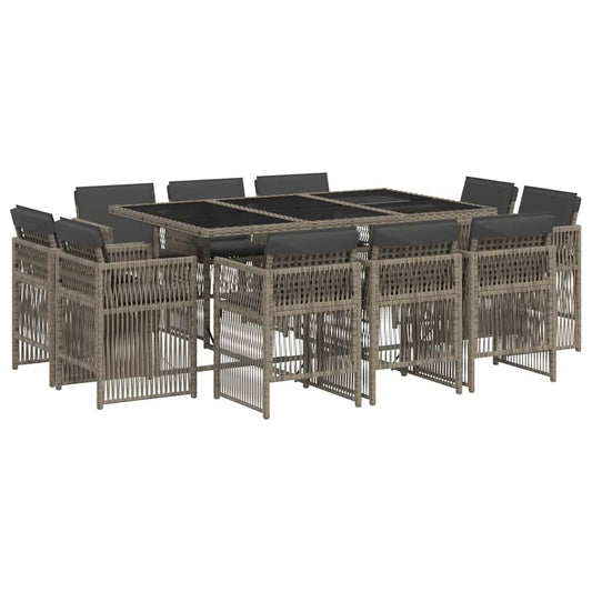 vidaXL 11 Piece Garden Dining Set with Cushions Grey Poly Rattan