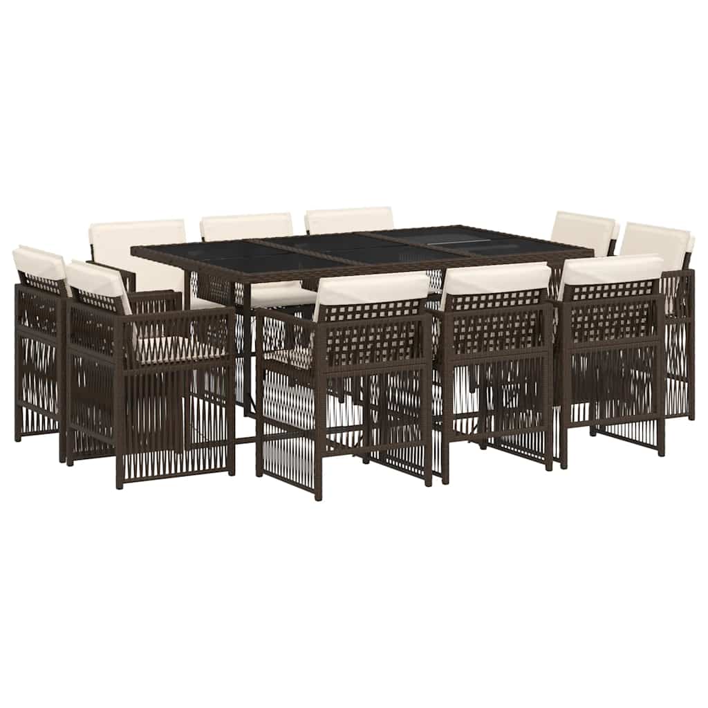 vidaXL 11 Piece Garden Dining Set with Cushions Brown Poly Rattan