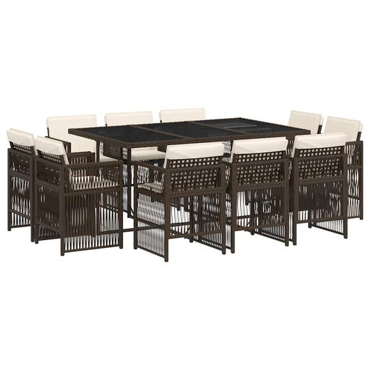 vidaXL 11 Piece Garden Dining Set with Cushions Brown Poly Rattan