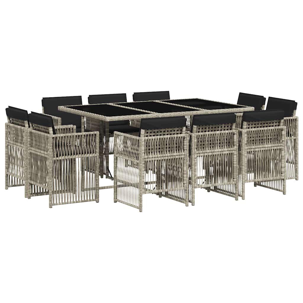 vidaXL 11 Piece Garden Dining Set with Cushions Light Grey Poly Rattan