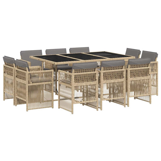 vidaXL 11 Piece Garden Dining Set with Cushions Mix Beige Poly Rattan