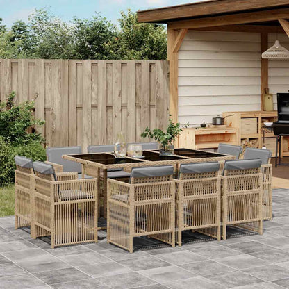 vidaXL 11 Piece Garden Dining Set with Cushions Mix Beige Poly Rattan
