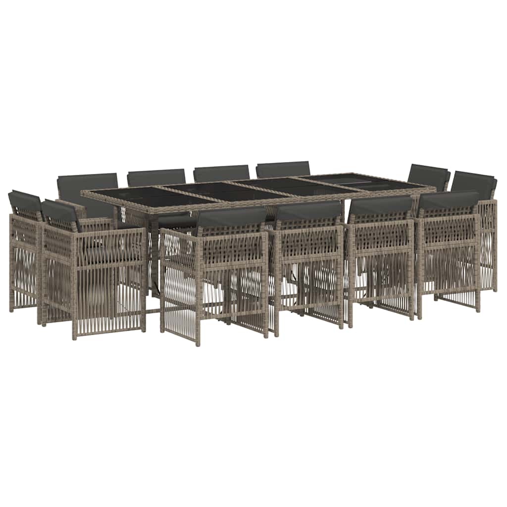 vidaXL 13 Piece Garden Dining Set with Cushions Grey Poly Rattan