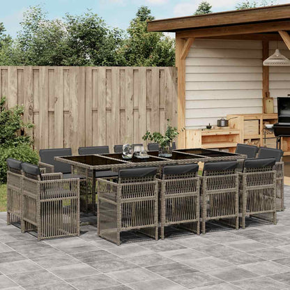 vidaXL 13 Piece Garden Dining Set with Cushions Grey Poly Rattan