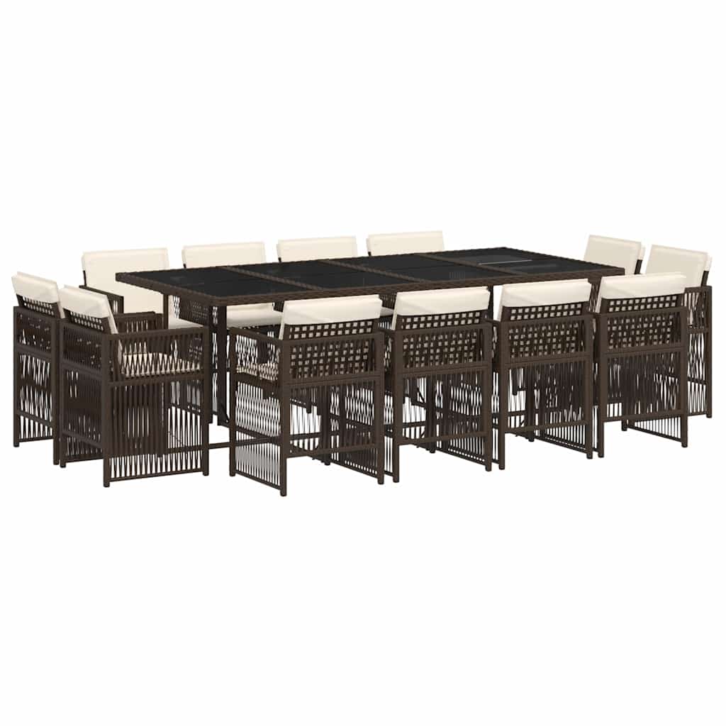 vidaXL 13 Piece Garden Dining Set with Cushions Brown Poly Rattan
