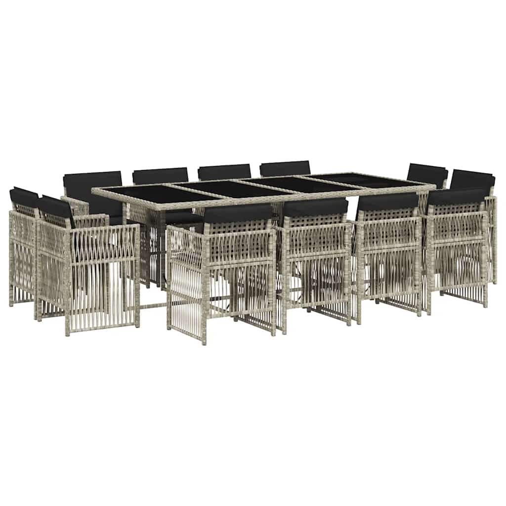 vidaXL 13 Piece Garden Dining Set with Cushions Light Grey Poly Rattan