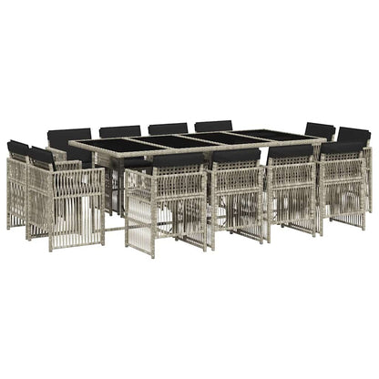 vidaXL 13 Piece Garden Dining Set with Cushions Light Grey Poly Rattan