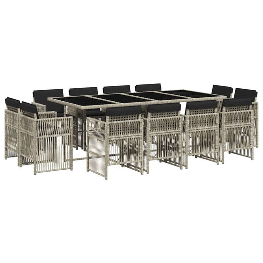 vidaXL 13 Piece Garden Dining Set with Cushions Light Grey Poly Rattan