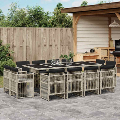 vidaXL 13 Piece Garden Dining Set with Cushions Light Grey Poly Rattan
