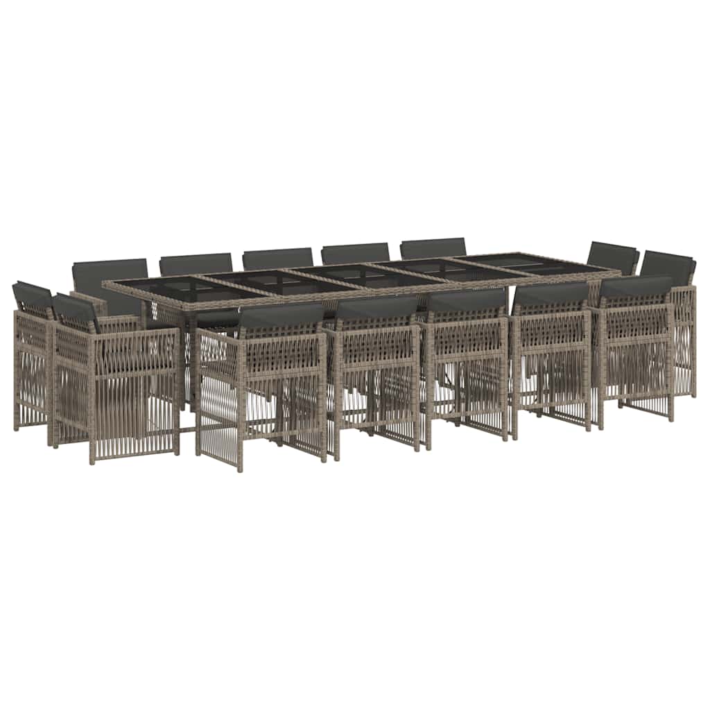 vidaXL 15 Piece Garden Dining Set with Cushions Grey Poly Rattan