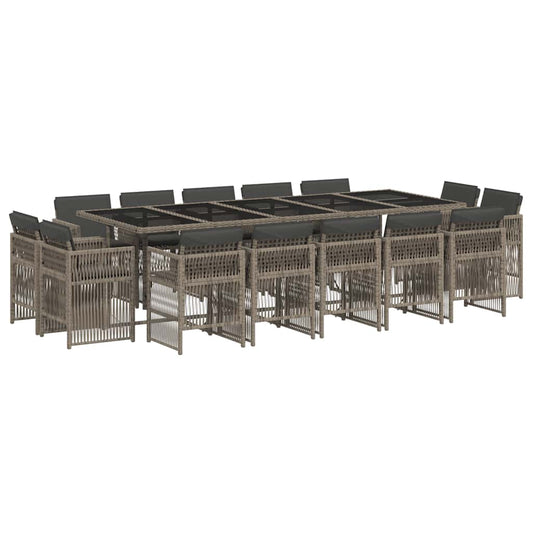 vidaXL 15 Piece Garden Dining Set with Cushions Grey Poly Rattan