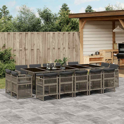 vidaXL 15 Piece Garden Dining Set with Cushions Grey Poly Rattan