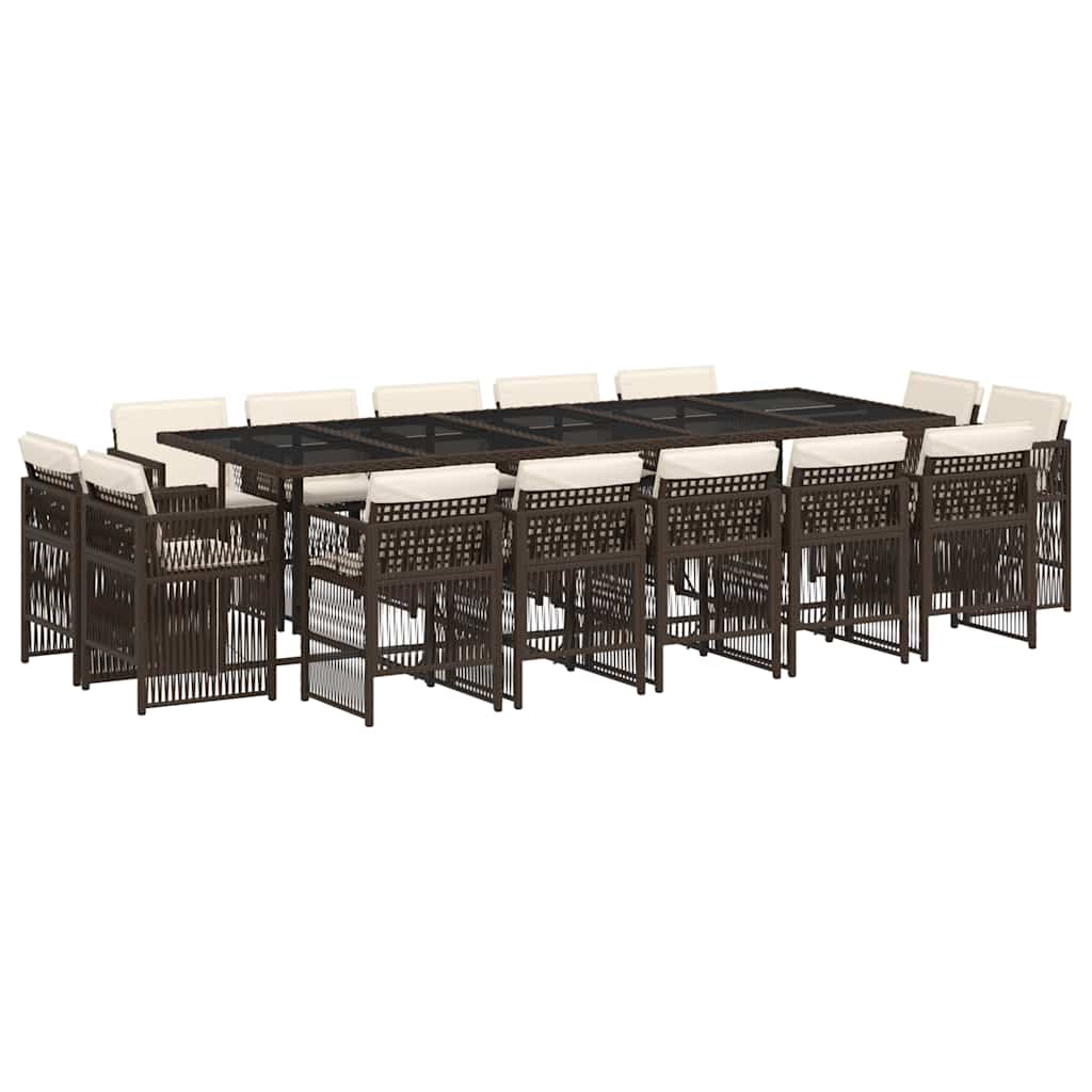vidaXL 15 Piece Garden Dining Set with Cushions Brown Poly Rattan